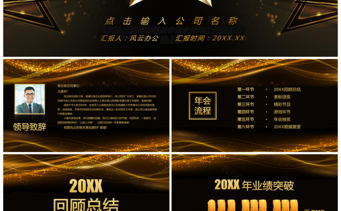 黑金企业年会颁奖典礼年终汇报总结通用PPT模板