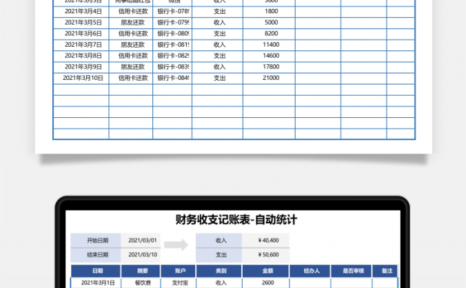 收支表财务收支记账表自动统计